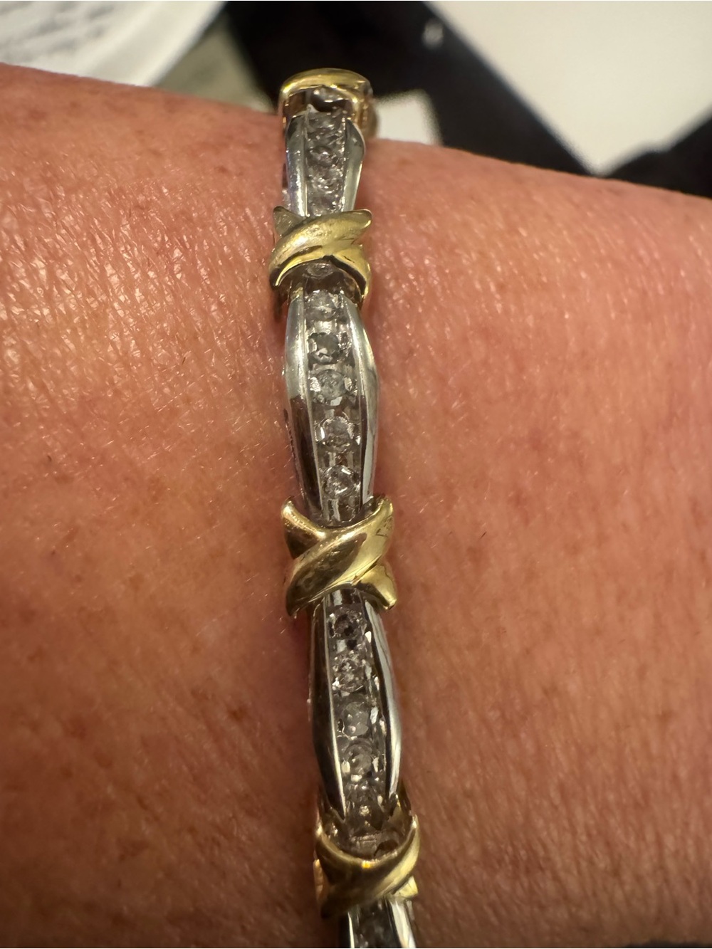 10K Two-Tone Gold and Silver Tennis Bracelet - 10K Gold Marked - Picture 6 of 8